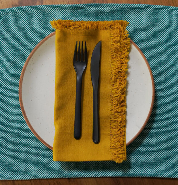 Handwoven Cotton Table Mats Green/Mustard
