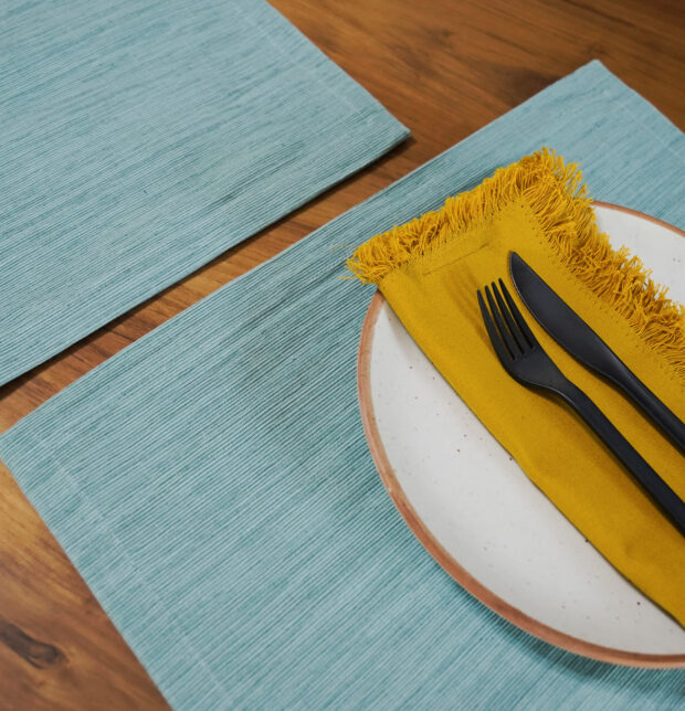 Handwoven Textura Cotton Table Mats Whispering Blue - Set of 6