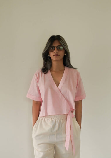 Forma Cotton Wrap Tie Top for Women – Baby Pink