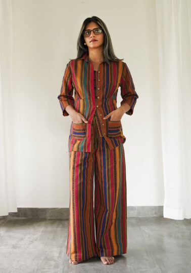 Vintage Stripe Cotton Jacket Co-ord Set for Women – Multicolour