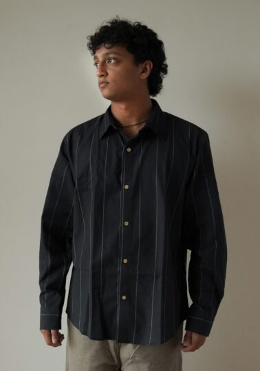 Classic Stripe Cotton Studio Shirt for Men – Black