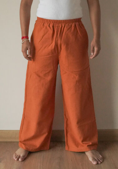 Chambray Wide-Leg Cotton Pants for Men - Apricot Orange