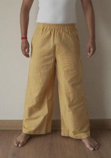 Pinstripes Wide-Leg Cotton Pants for Men - Mustard Yellow