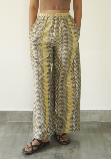 Yellow Ikat Cotton Wide-Leg Pants for Women