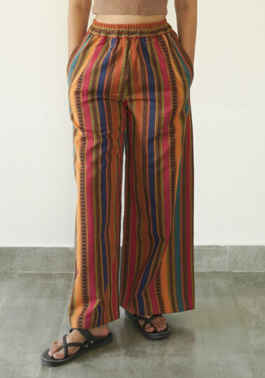 Vintage Stripe Wide-Leg Cotton Pants for Women – Multicolour