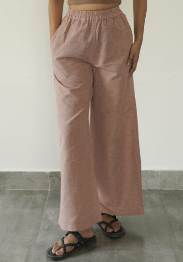 Pinstripe Wide-Leg Cotton Pants for Women – Dusty Pink