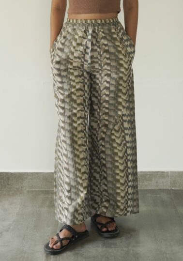 Sage Ikat Cotton Wide-Leg Pants for Women