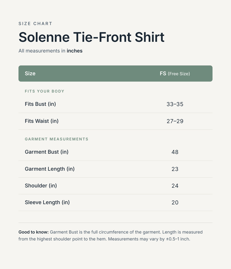 Size chart in inches