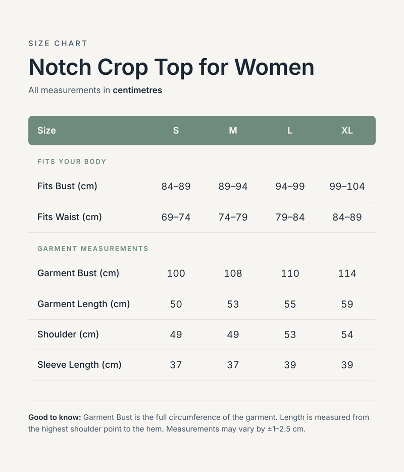 Size chart in centimetres