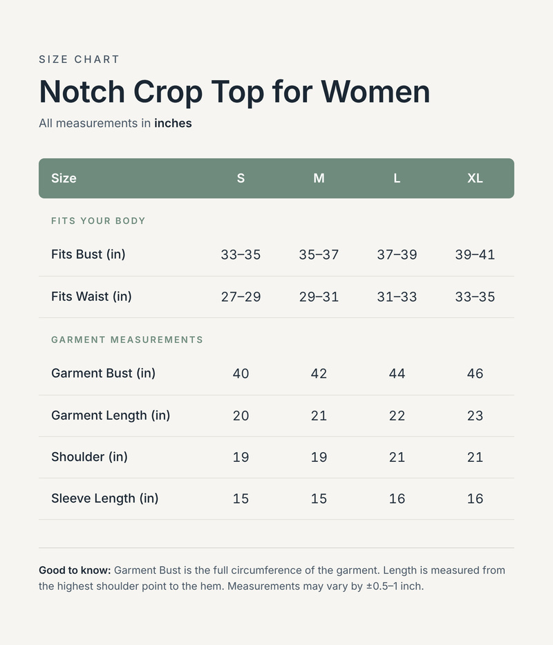Size chart in inches