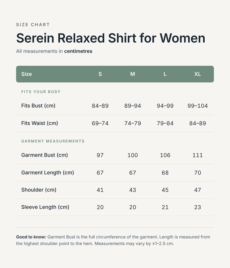 Size chart in centimetres
