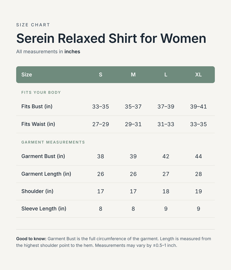 Size chart in inches