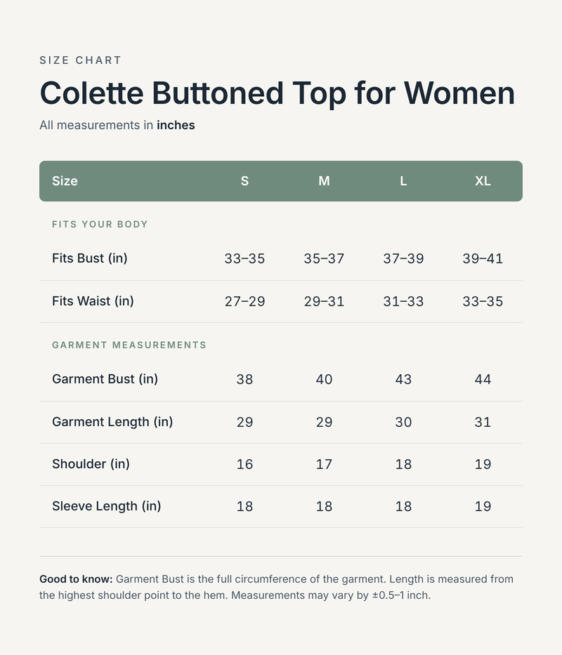 Size chart in inches