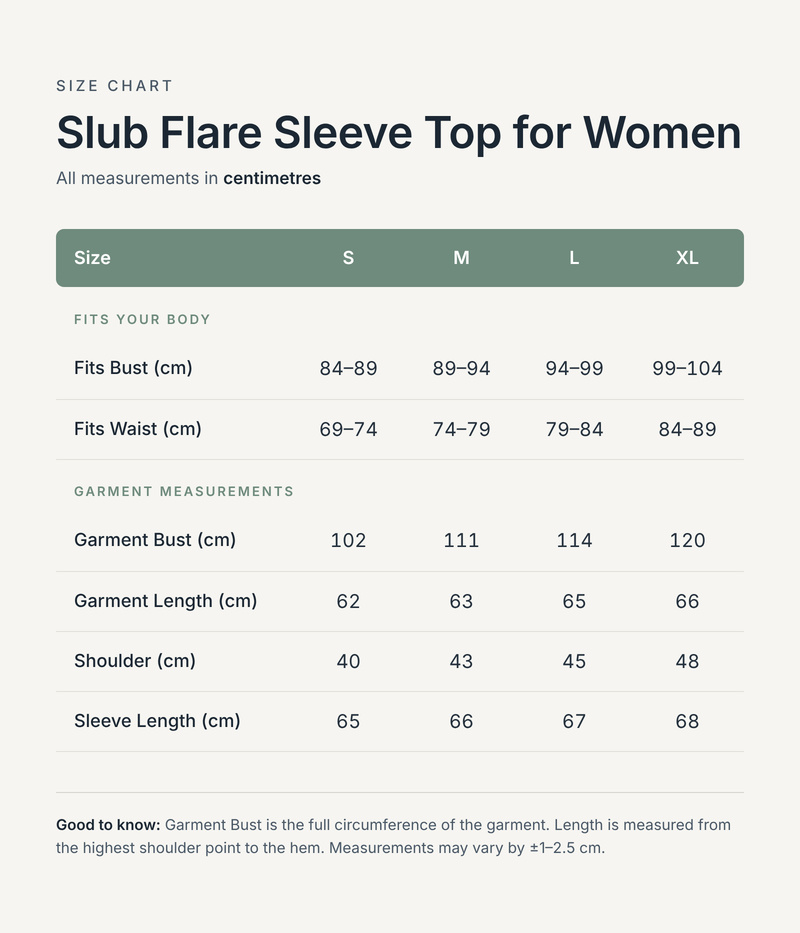 Size chart in centimetres