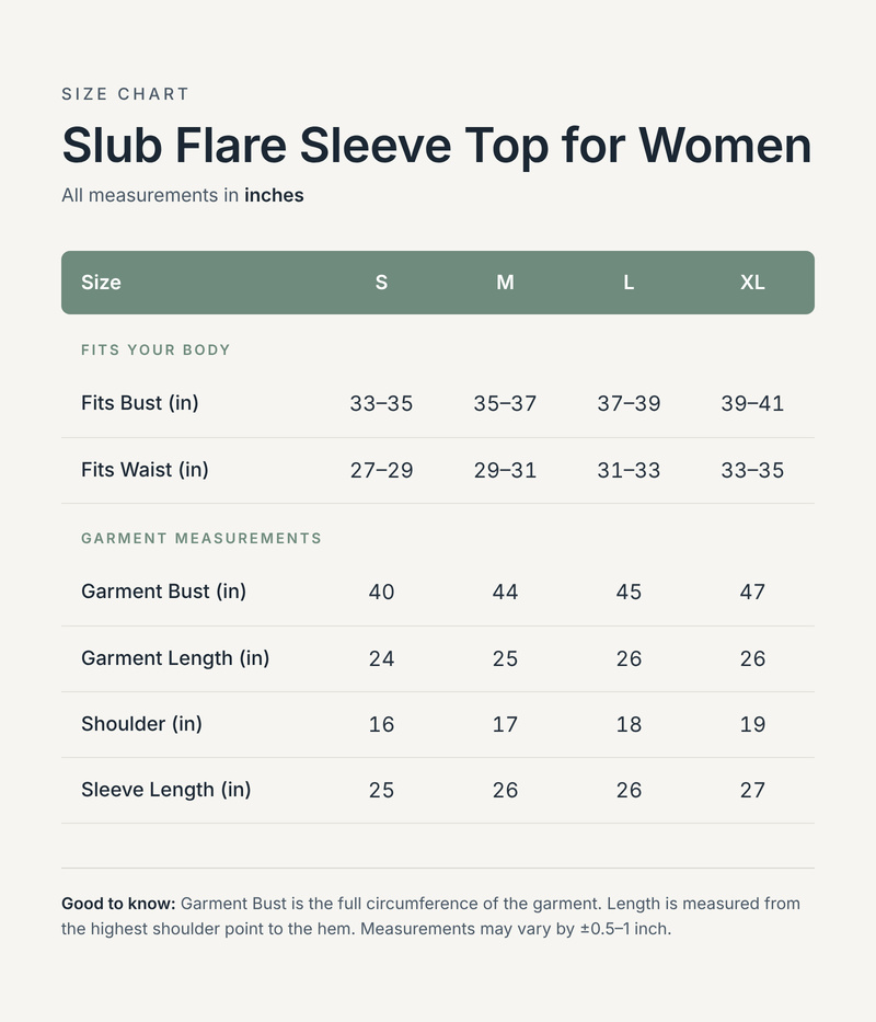 Size chart in inches