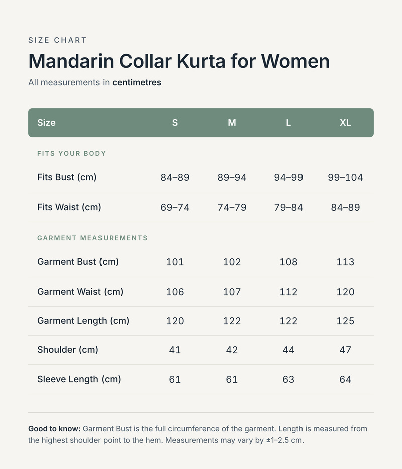 Size chart in centimetres