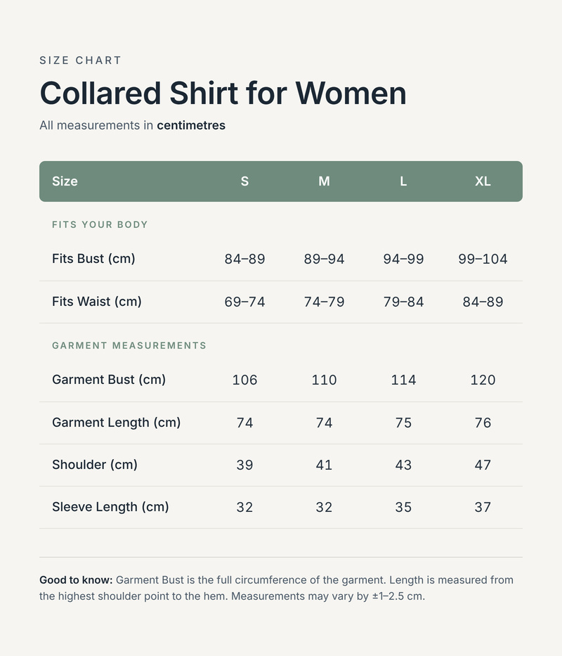 Size chart in centimetres