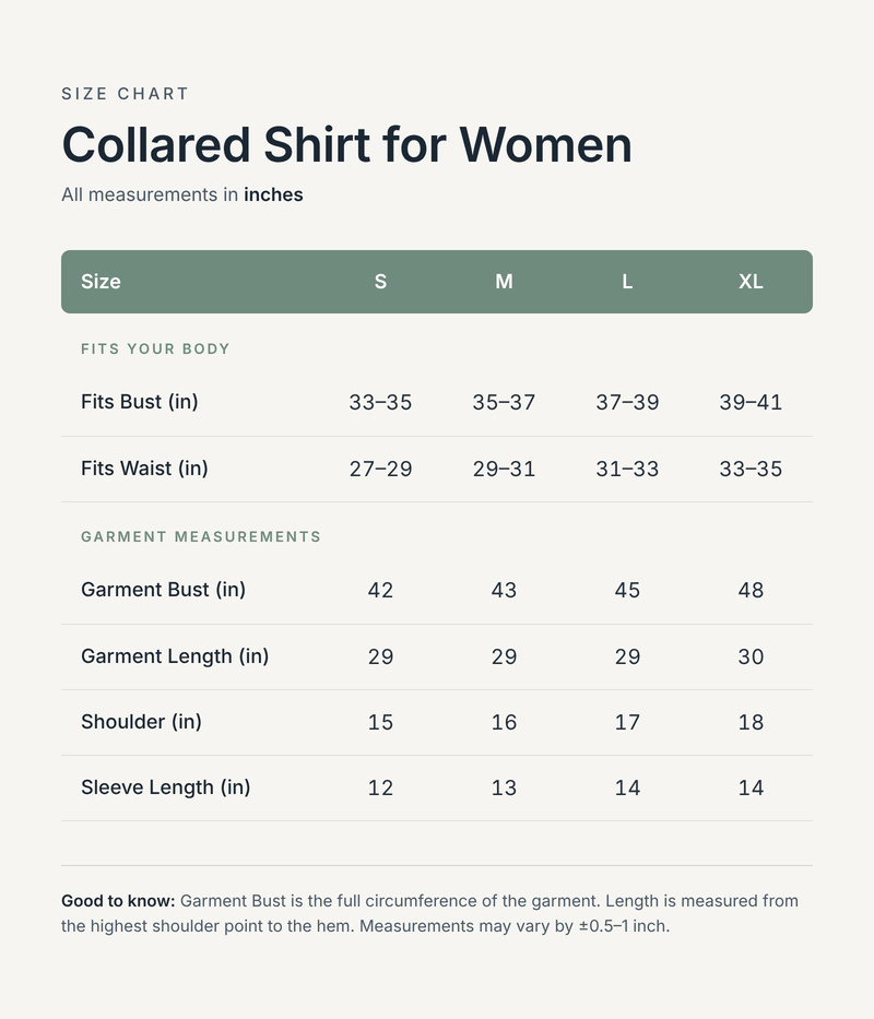 Size chart in inches