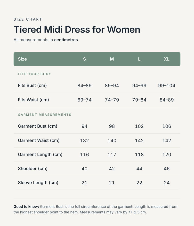 Size chart in centimetres