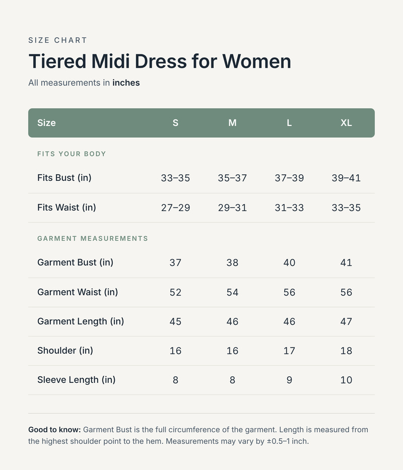 Size chart in inches