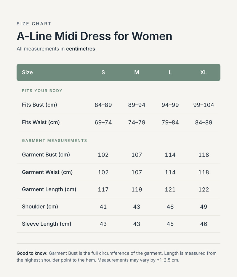 Size chart in centimetres