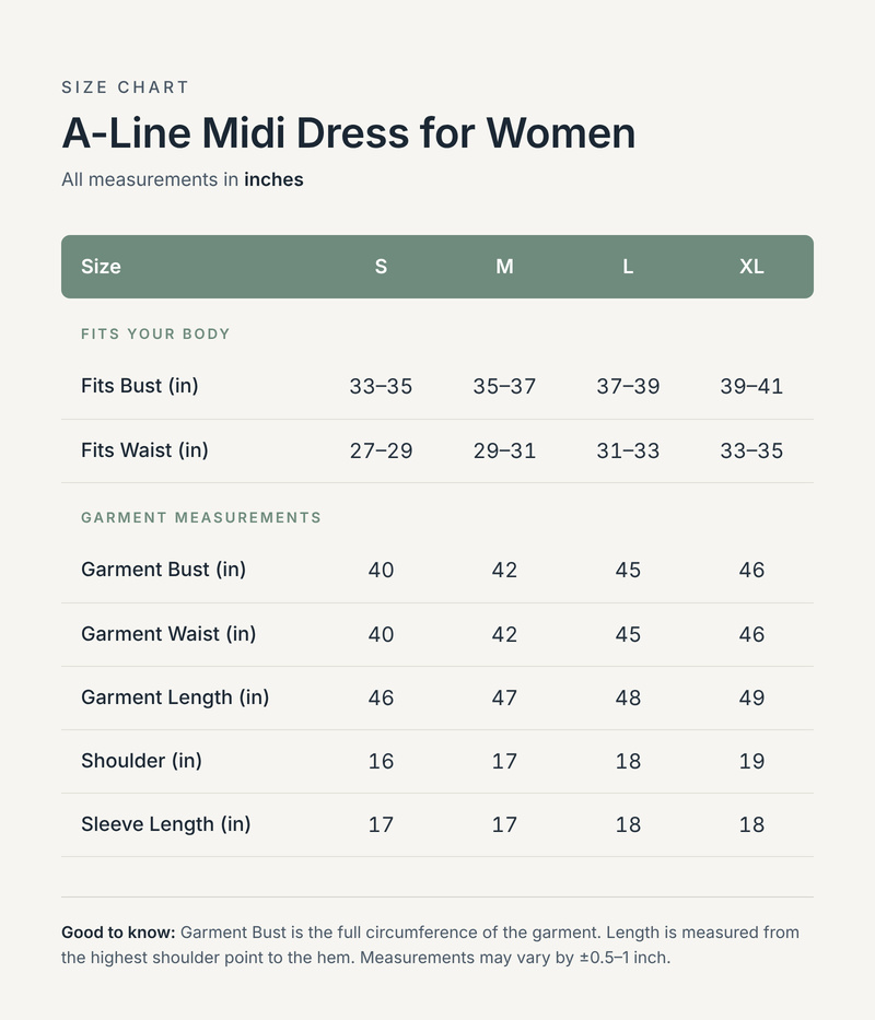 Size chart in inches