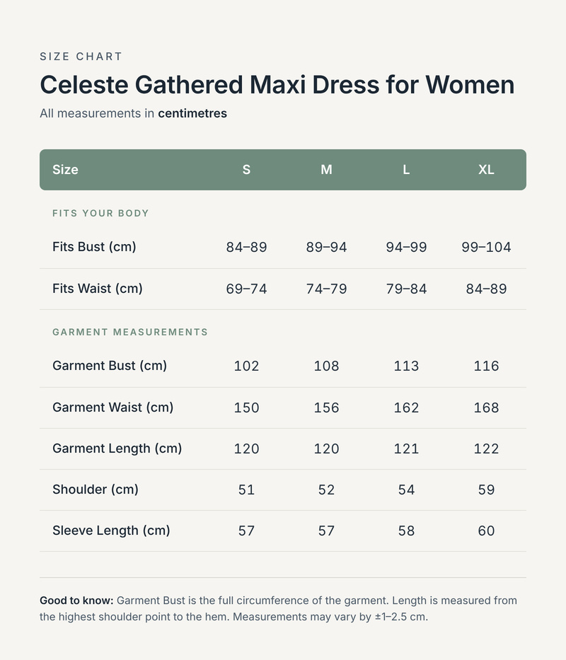 Size chart in centimetres