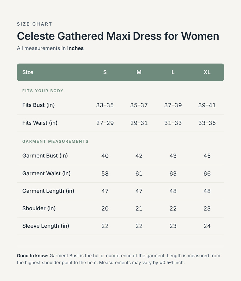 Size chart in inches