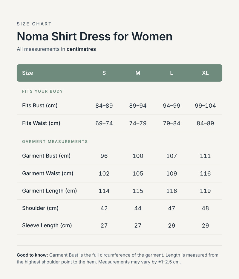 Size chart in centimetres