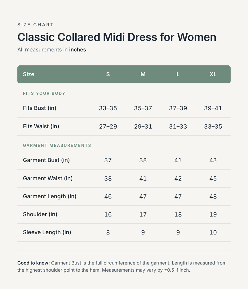 Size chart in inches