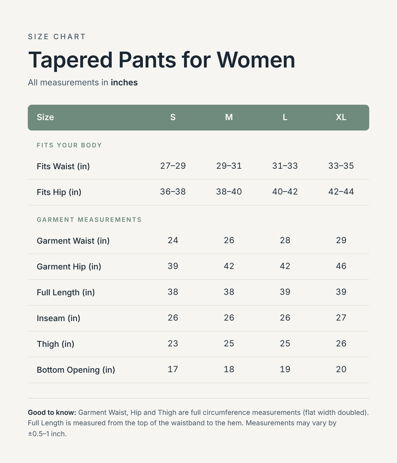 Size chart in inches