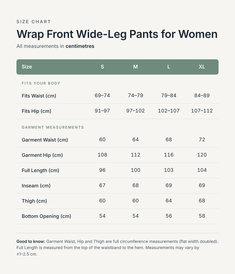 Size chart in centimetres