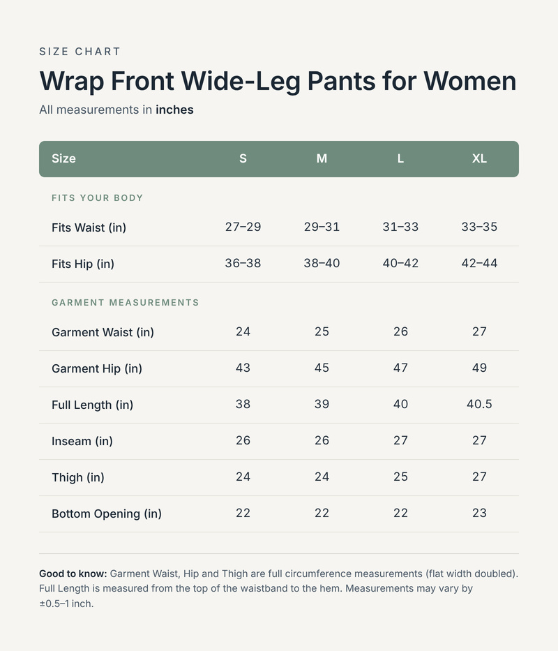 Size chart in inches