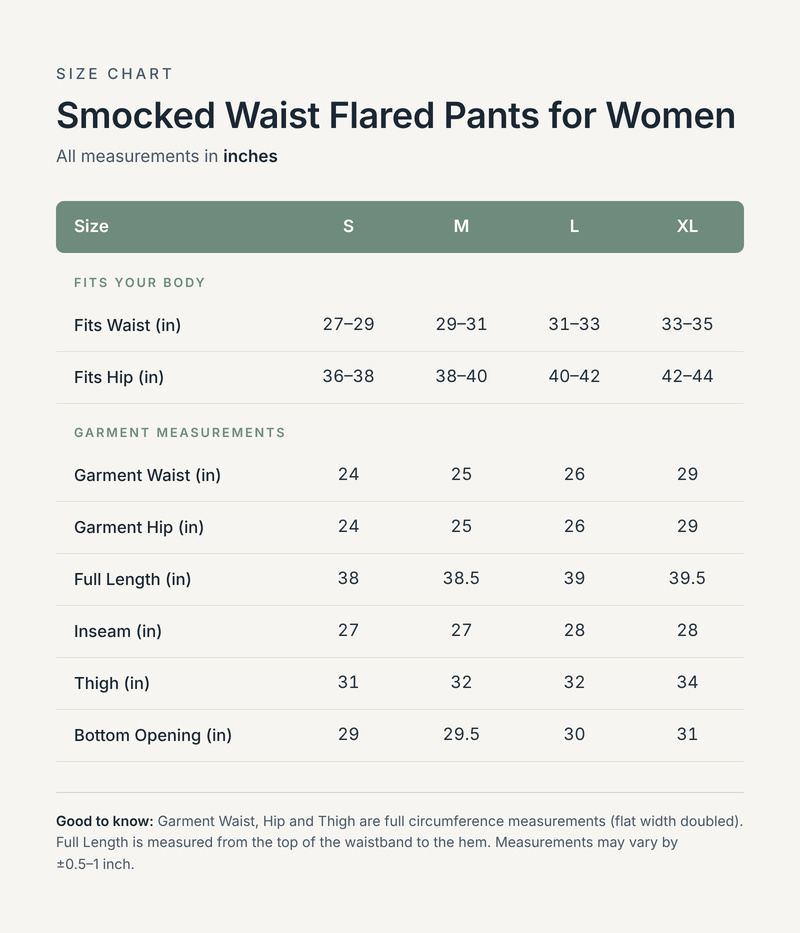 Size chart in inches