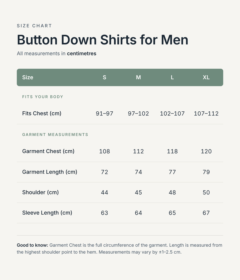 Size chart in centimetres