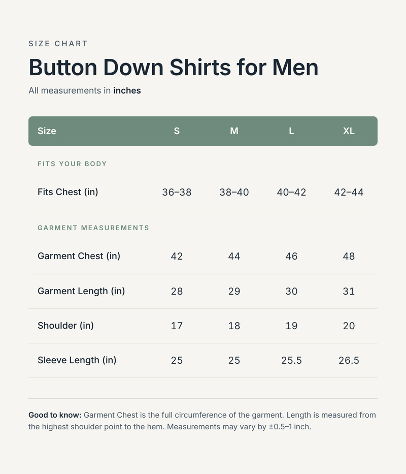 Size chart in inches