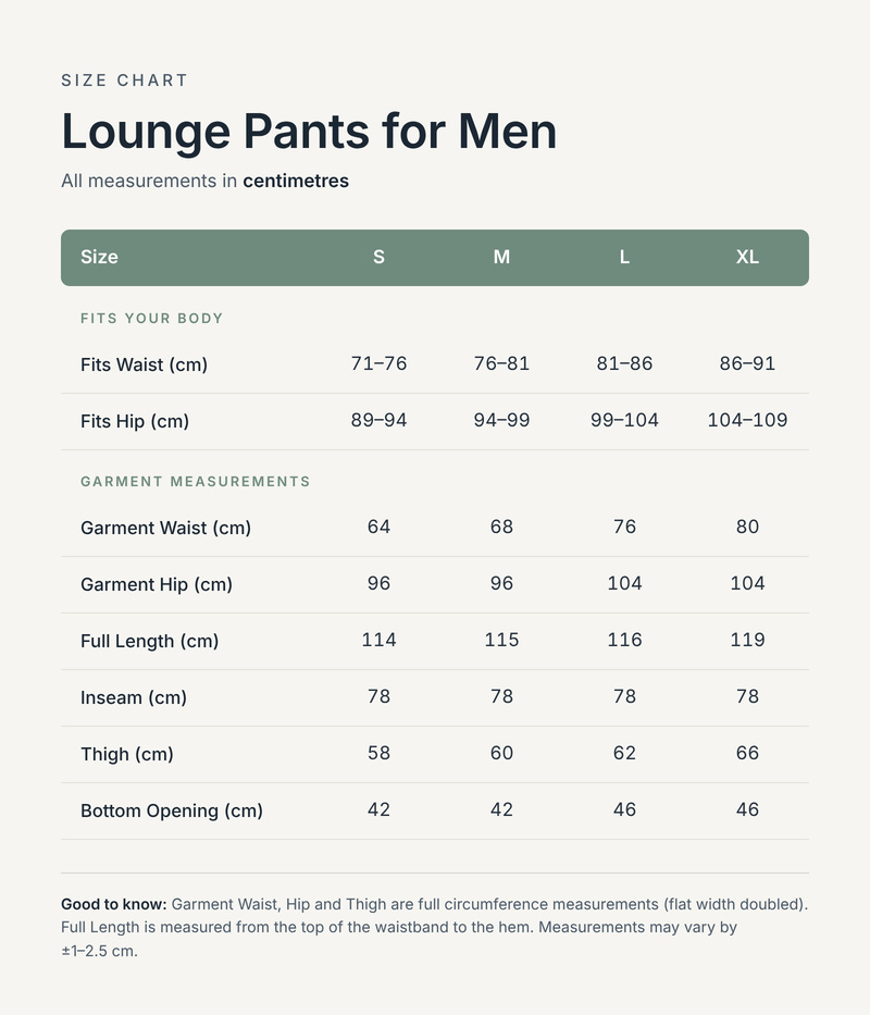 Size chart in centimetres
