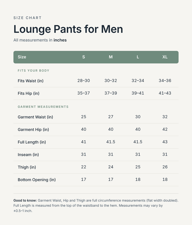 Size chart in inches