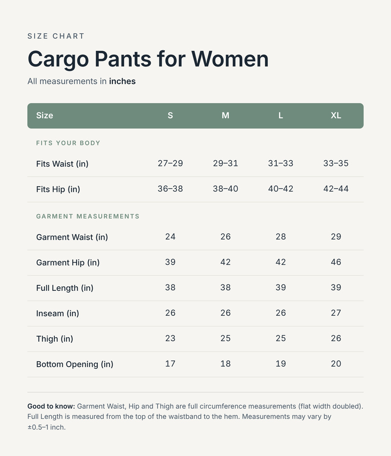 Size chart in inches