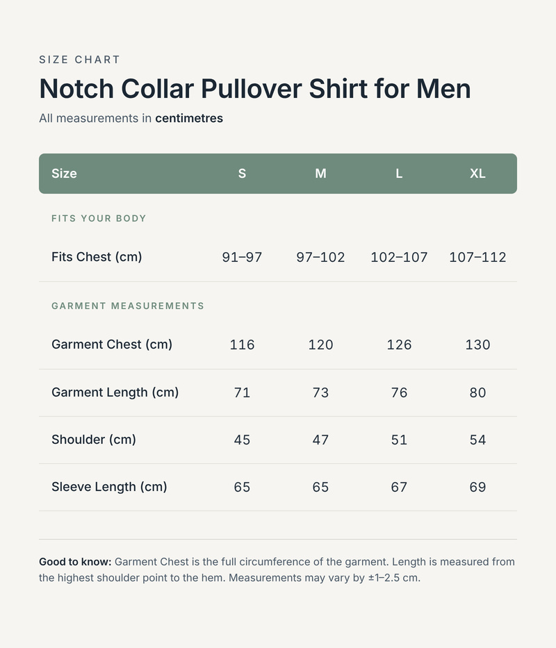 Size chart in centimetres