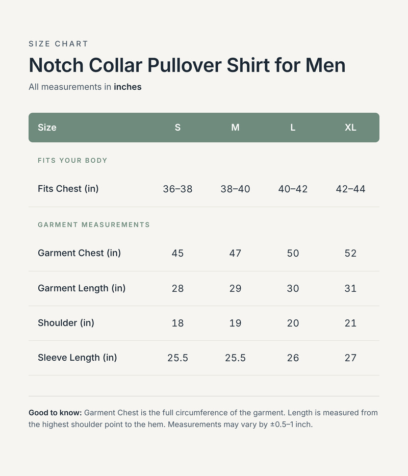 Size chart in inches