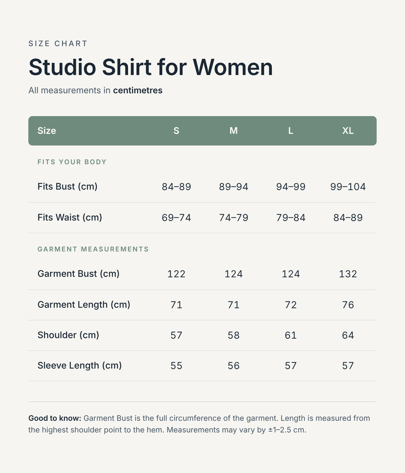 Size chart in centimetres