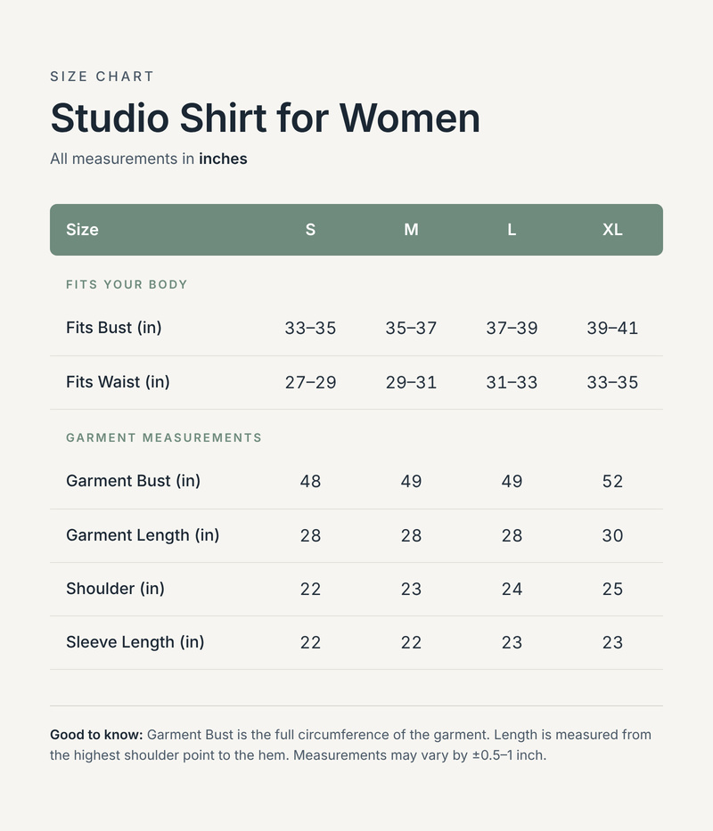 Size chart in inches