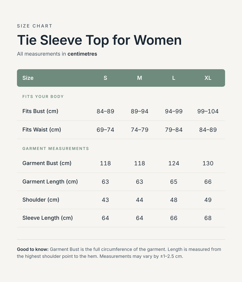 Size chart in centimetres