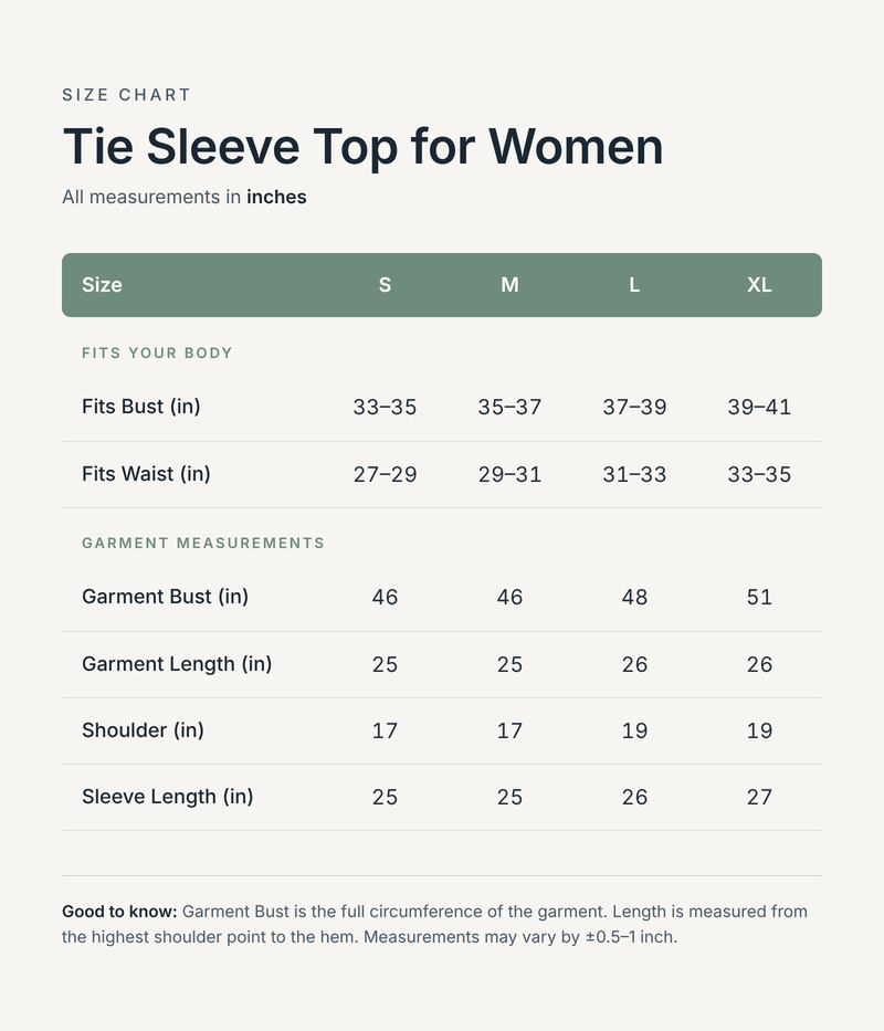 Size chart in inches