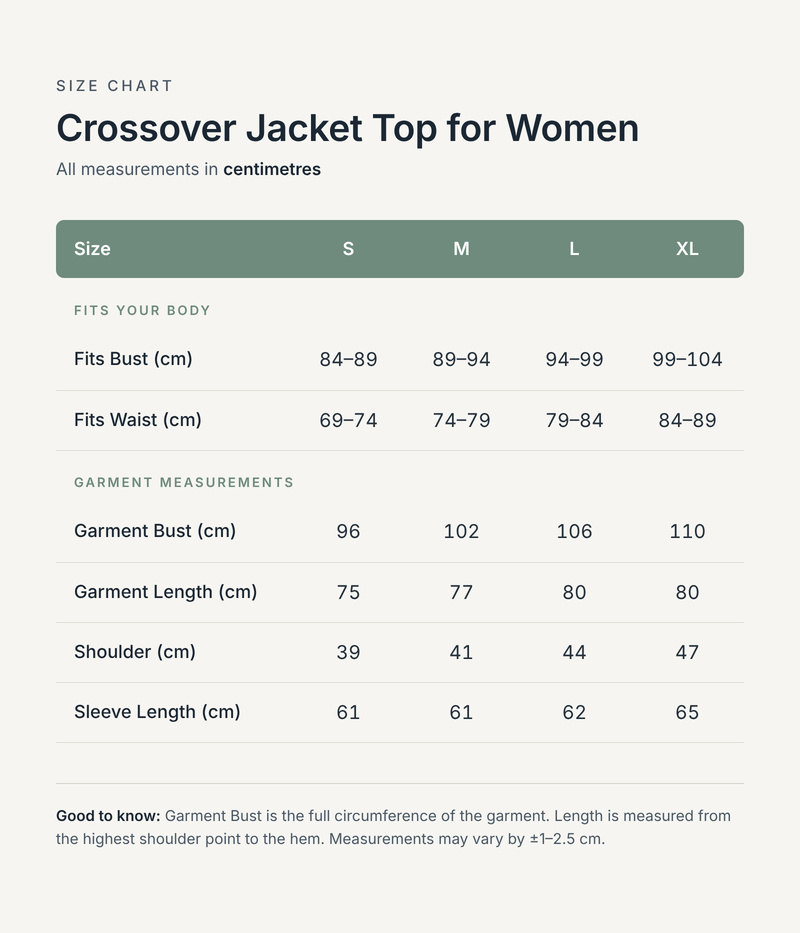 Size chart in centimetres
