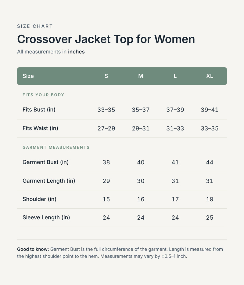 Size chart in inches