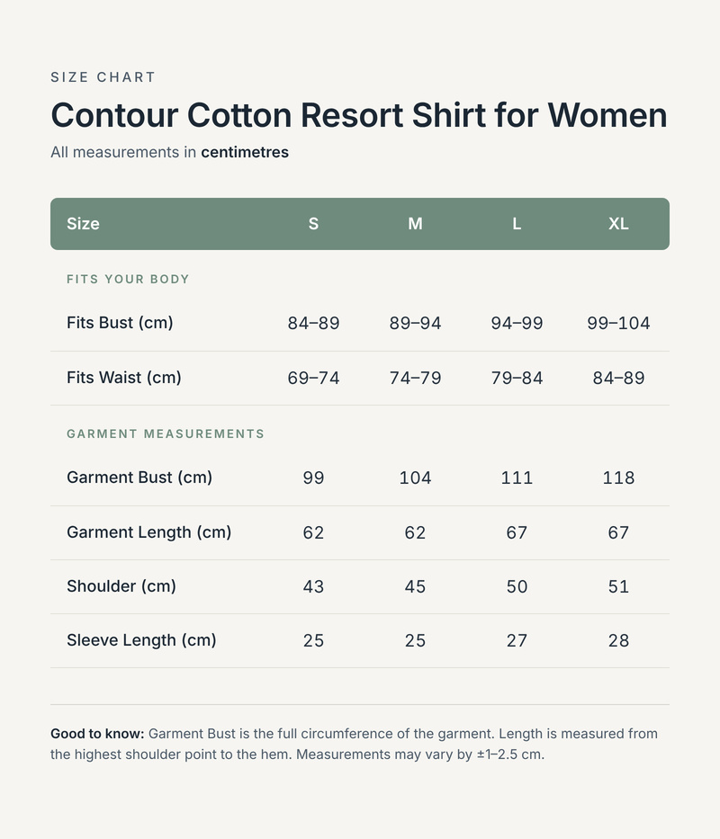 Size chart in centimetres