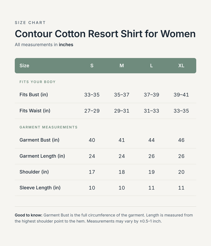 Size chart in inches