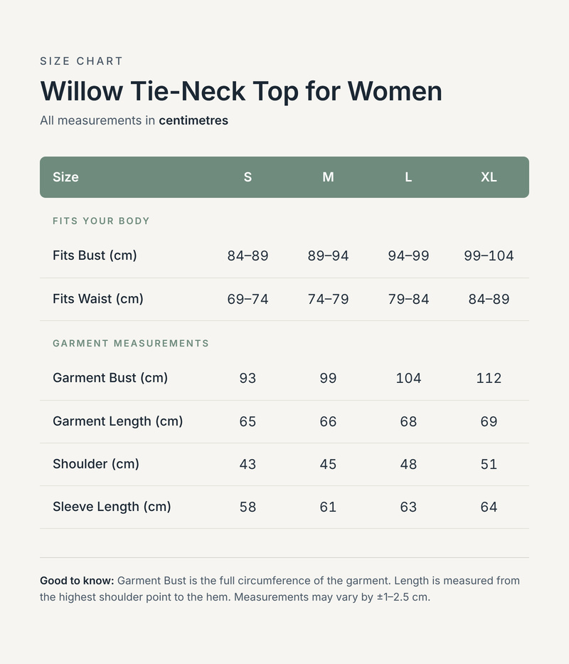 Size chart in centimetres